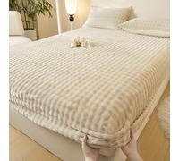 Fitted Sheet - Thickened Milk Velvet, Non-Slip, Faux Rabbit Fur Mattress Protector with Elastic, Includes 2 Pillowcases, Comfy Bed Cover for All Seasons