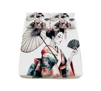 Fitted Sheet Umbrella Kimono Hair Ornament Hand Fan Microfiber Fitted Sheets with Deep Pocket 30cm, Flower Folding Fan Fitted Bed Sheets Modern Soft Breathable Fade Resistant for King Size Size Bed