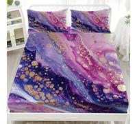 Fitted Sheet With 2 Pillowcases Abstract Romantic Marble Fluid Bedding Set 30Cm Deep Pockets 60x80 inch For King Size Sheets Purple Microfiber Soft Fade Resistant Bedroom 3 Piece