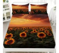 Fitted Sheet With 2 Pillowcases Nature Dusk SunFlorals Bedding Set 30Cm Deep Pockets 48x75 inch For 4ft Small Double Size Sheets Landscape Microfiber Soft Fade Resistant Bedroom 3 Piece