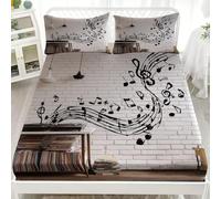 Fitted Sheet With 2 Pillowcases Stylish MusicThemed Decorations Bedding Set 30Cm Deep Pockets 48x75 inch For 4ft Small Double Size Sheets Art Microfiber Soft Fade Resistant Bedroom 3 Piece