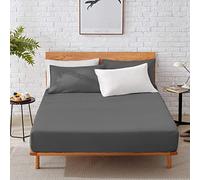 Fitted Sheets 100% Egyptian Cotton 200 Thread Count 40CM/16" Soft Extra Deep Pocket Bottom Sheet Hotel Quality Mattress Topper Bedsheet Single Double King SuperKing Size (Charcoal, Super King)