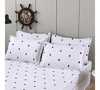 Fitted Sheets 100% Polyester Bedding Sheets, Chickwin Double King Single Size Bed for Deep Pocket 30cm - Shrinkage Fade Resistant Easy Care - Not Include Pillowcase (Heart-white,2-Pillowcase)