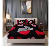Fitted Sheets 30cm Deep Pocket Single - Soft Microfiber Simple Cute Koala Bears Printed Bedding Set with 2 Pillowcases, Black Fade Resistant Breathable Bed Sheet for adults children
