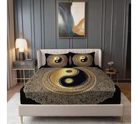 Fitted Sheets 30cm Deep Pocket Super King - Soft Microfiber Geometric Yin-Yang Symbol Printed Bedding Set with 2 Pillowcases, Black Fade Resistant Breathable Bed Sheet for adults children