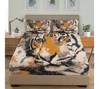 Fitted Sheets 4ft Small Double 48x75 inch Deep Pocket 12 inch Animal Tiger Pattern Hypoallergenic Anti-slip Soft Bedding Orange Color 3D Fitted bed Sheet Suitable for Teenagers and Adults