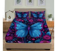 Fitted Sheets 4ft Small Double 48x75 inch Deep Pocket 12 inch Fantasy Romantic Butterfly Hypoallergenic Anti-slip Soft Bedding Blue 3D Fitted bed Sheet Suitable for Teenagers and Adults