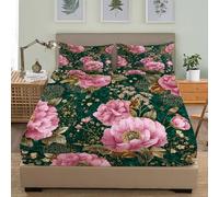 Fitted Sheets 4ft Small Double 48x75 inch Deep Pocket 12 inch Gorgeous Romantic Florals Hypoallergenic Anti-slip Soft Bedding Dark Green 3D Fitted bed Sheet Suitable for Teenagers and Adults