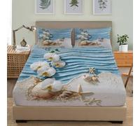 Fitted Sheets 4ft Small Double 48x75 inch Deep Pocket 12 inch Romantic Beach Hypoallergenic Anti-slip Soft Bedding Light Blue 3D Fitted bed Sheet Suitable for Teenagers and Adults