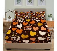 Fitted Sheets 4ft Small Double 48x75 inch Deep Pocket 12 inch Romantic Heart Theme Hypoallergenic Anti-slip Soft Bedding Dark Brown 3D Fitted bed Sheet Suitable for Teenagers and Adults