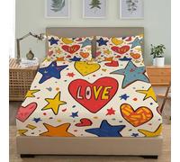 Fitted Sheets 4ft Small Double 48x75 inch Deep Pocket 12 inch Romantic Love Theme Hypoallergenic Anti-slip Soft Bedding Beige 3D Fitted bed Sheet Suitable for Teenagers and Adults