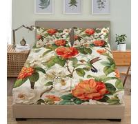 Fitted Sheets 4ft Small Double 48x75 inch Deep Pocket 12 inch Romantic Pastoral Florals And Birds Hypoallergenic Anti-slip Soft Bedding Multicolor 3D Fitted bed Sheet Suitable for Teenagers and Adults