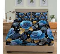 Fitted Sheets 4ft Small Double 48x75 inch Deep Pocket 12 inch Romantic Relief Rose Hypoallergenic Anti-slip Soft Bedding Blue 3D Fitted bed Sheet Suitable for Teenagers and Adults