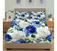 Fitted Sheets 4ft Small Double 48x75 inch Deep Pocket 12 inch Romantic Watercolor Florals Hypoallergenic Anti-slip Soft Bedding White 3D Fitted bed Sheet Suitable for Teenagers and Adults
