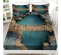 Fitted Sheets 4ft Small Double 48x75 inch - Deep Pockets 12 inch 3d Broken Bridge Pattern Ultra Soft & Silky Smooth Light Green Elastic Corners Breathable Shrinkage Fade-Resistant for Bedding