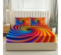 Fitted sheets Abstract Swirl Colorful 30cm Deep Pocket, Soft Microfiber Comfort Bedding 180 x 200 + 30 C Extra Deep Fitted Sheets with Pillow cases 3 Pack Multicolor Rainbow