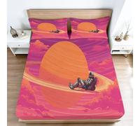 Fitted Sheets Bedding Sheets, Astronaut Skull Planet Starry Sky Print Double Size Bed for Deep Pocket 30cm - Shrinkage Fade Resistant Easy Care (135 x 200 cm, Fantasy)