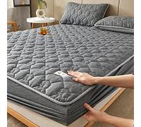 Fitted Sheets Breathable Double dark gray 1Cotton Quilted Padded Fitted Bed Sheet And pillowcases,Mattress All Inclusive Sheet Protector Home Textiles 150x200cm 3PCS