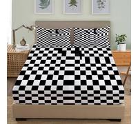 Fitted Sheets for Single Bed, Geometric Optical Illusions Bedding Sheets Deep Pocket 30cm - Soft Microfibre Black And White 3 Piece Shrinkage Fade Resistant Bedding Sets 150x200x30cm