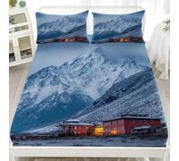 Fitted Sheets for Single Bed, Iceland Snow Mountain Landscape Soft Microfibre Bedding Sheets Deep Pocket 30cm Blue 3 Piece Shrinkage Fade Resistant Bedding Sets 150x200x30cm