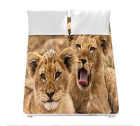 Fitted Sheets for Single Double King Bed, Chickwin 3D Grassland Animal Lion Printed Bedding Sheets Deep Pocket 30cm - Soft Microfibre Easy Care Shrinkage Fade Resistant (Lion 8,180x200x30cm)