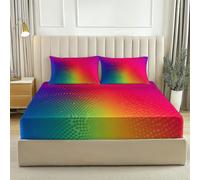 Fitted sheets Gradient Polka Dots Colorful 30cm Deep Pocket, Soft Microfiber Comfort Bedding 90 x 190 + 30 CM Extra Deep Fitted Sheets with Pillow cases 3 Pack Multicolor Rainbow