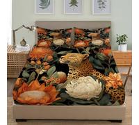 Fitted Sheets King 60x80 inch Deep Pocket 12 inch Jungle Cheetah Florals Hypoallergenic Anti-slip Soft Bedding Orange Color 3D Fitted bed Sheet Suitable for Teenagers and Adults