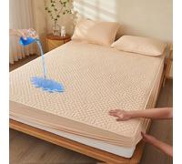 Fitted Sheets King, Bed Sheets Khaki Solid Color with Flower Pattern Polyester Cotton 59"W x 79"L 1 Piece