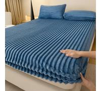 Fitted sheets only luxury Extra thick soft fluffy artificial rabbit fur bed sheet for student dormitories（No pillowcase）(Blue,90x200cm)