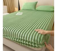 Fitted sheets only luxury Extra thick soft fluffy artificial rabbit fur bed sheet for student dormitories（No pillowcase）(Green,90x200cm)