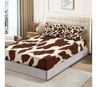 Fitted Sheets Printed for Abstract Color Blocks Animals Printed for Double (53" x 75") Bed with Matching Pillowcase,Sheets Deep Pocket,Easy Care Soft Brushed Microfiber Fabric Bedding Chestnut Brown