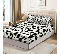 Fitted Sheets Printed for Abstract Color Blocks Modern Printed for Double (53" x 75") Bed with Matching Pillowcase,Sheets Deep Pocket,Easy Care Soft Brushed Microfiber Fabric Bedding Black And White