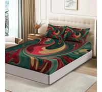 Fitted Sheets Printed for Abstract Fluid Color Blocking Printed for Double (53" x 75") Bed with Matching Pillowcase,Sheets Deep Pocket 30cm, Easy Care Soft Microfibre Fabric Bedding Multicolor
