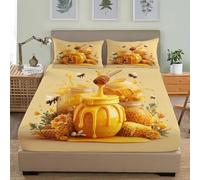 Fitted Sheets Single 36x75 inch Deep Pocket 12 inch Bee Hive Theme Hypoallergenic Anti-slip Soft Bedding Yellow 3D Fitted bed Sheet Suitable for Teenagers and Adults