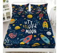 Fitted Sheets Super King 72x80 inch, Blue Sheets with Pillowcases - Elastic 30cm Deep pockets Sheets Set, Colorful Space Theme Fitted Sheets Hypoallergenic Microfiber for Boys Girls