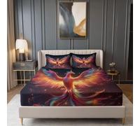 Fitted Sheets Surrealism Fantasy Phoenix Printed - Soft Brushed Microfiber Fade Resistant Purple Fitted Sheet with 2 Pillow Case, Small Double Size Bedding 30cm Extra Deep