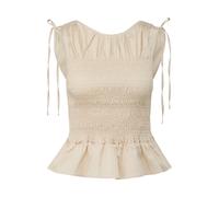 Fitted Sleeveless Smocked Poplin Shirt for Women COMMA Beige 34