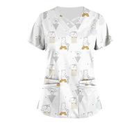Fitted T Shirts Female Thin Dinosaur Summer Scrub Tops Short Sleeved Light Long Going Out V-Neck Classic with Pockets Tee Shirts Lady