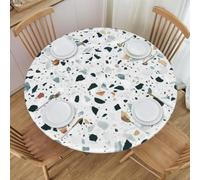 Fitted Table Covers For Round Tables, Terrazzo Marble Pastel Elastic Table Cloth 54"/138 Cm, Washable Wipeable Polyester Tablecloths For Kitchen Dining Party Holiday (Fit 45'' - 50'' Round Table)