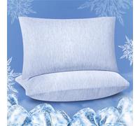 Fittia Cooling Pillowcases Q-Max>0.45 Dual-Sided, Instant Cooling for Hot Sleepers, Breathable Fabric Relief Sticky Nights-2 Pack Standard Blue