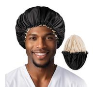 Fittia Men's Satin Bonnet for Short Hair with Adjustable Strap - Sleeping Cap for Fade, Afro & Natural Hair Care, Wave Cap, Taupe-Black, M