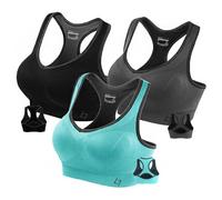 FITTIN Racerback Sports Bras Pack of 3 Padded Seamless Med Impact Support for Yoga Gym Workout Fitness L