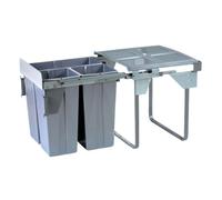 FittingsCo Under Counter Kitchen Waste Bin - 68 Litre Pull Out Bin (34L + 2x 17L Compartments) - Base Mounted Cabinet Bin - Fits 600mm Cabinet - Slide Out Recycling & Rubbish Bin