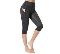 FITTOO Capri Leggings with Pockets for Women 3/4 Knee Length Sports Leggings Workout Gym Running Yoga Pants Black S