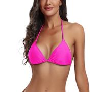 FITTOO Neon Pink Bikini Top for Women Sexy Triangle Bikini Top with Adjustable Strings Swimwear Pink S