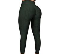 FITTOO TIK Tok Scrunch Bums Leggings Gym, High Waist Anti Cellulite Waffle Honeycomb Leggings Butt Lifting Workout Sports Yoga Pants Dark Green, XS