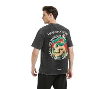 FITTUX Black Oversized Reverse Printed Memento Mori No Pain No Gain Work Hard and Train Washed Distressed T-Shirt (UK, Alpha, M, Regular, Regular, Black)
