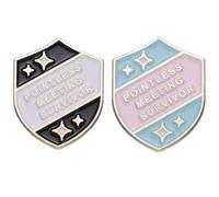 Fituenly 2 Pcs Pointless Meeting Survivor Brooch Pin Funny Work Shield Shape Brooch Badge Lapel Pin Jewelry Gift for Business Meetings Daily Wear