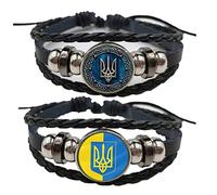 Fituenly 2pcs Multilayer Leather Bracelet Ukrainian Flag Interchangeable Time Stone Symbol Flag Rune Leather Bangle Punk Jewelry