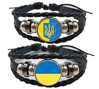 Fituenly 2pcs Multilayer Leather Bracelet Ukrainian Flag Interchangeable Time Stone Symbol Flag Rune Leather Bangle Punk Jewelry